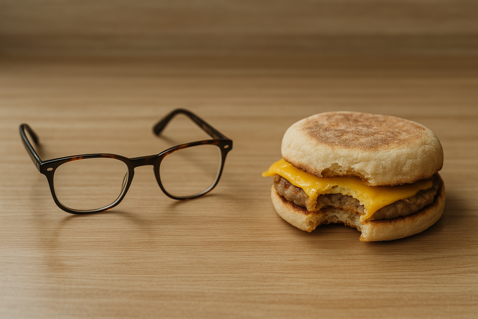 Glasses and a Breakfast Sandwich